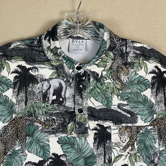 BYLT Polo Shirt Mens Small Multicolor Animal Print Golf Short Sleeve Stretch - Picture 2 of 9